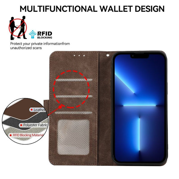 ABEEL iPhone 13 Pro Plånboksfodral RFID-Skydd Splicing Konstläder - Brun