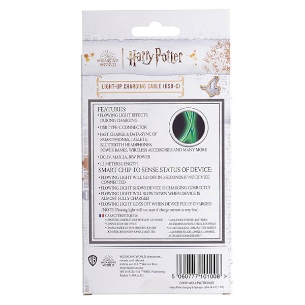 Harry Potter USB A Till Lightning Kabel (1.2m) - Patronus