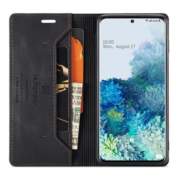 AUTSPACE A01 Plånboksfodral för Samsung Galaxy S20 Plus Konstläder - Svart