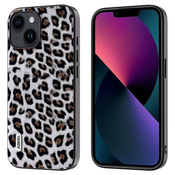 ABEEL Mobilskal till iPhone 13 Leopard Textur PU Läder TPU PC Silver