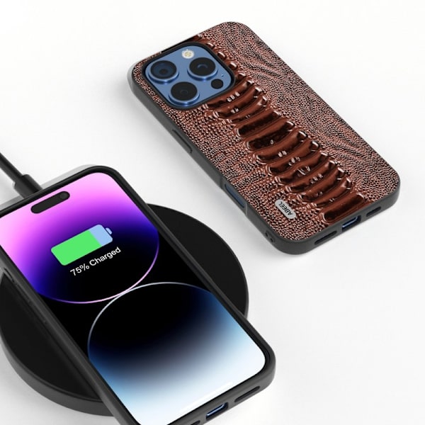 ABEEL Mobilskal till iPhone 16 Pro Max Krokodil Textur Äkta Läder - Brun