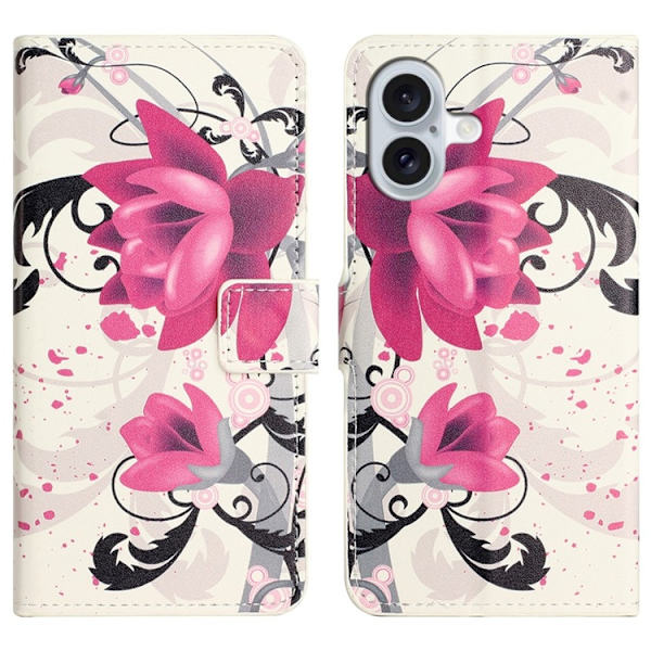iPhone 17 Konstläder Plånboksfodral Pattern Print - Lotus Röd