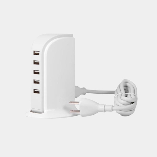 Laddare 5x USB med Inbyggd Strömkabel EU - Vit Vit