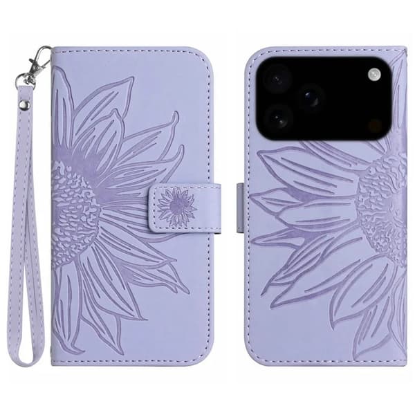 iPhone 17 Pro Max Konstläder Plånboksfodral Sunflower Imprint - Lila Lila