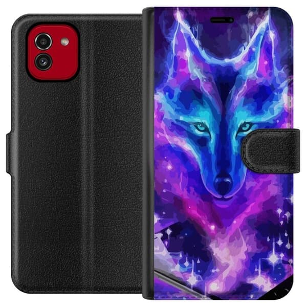 Plånboksfodral till Samsung Galaxy A03 med Neon Varg