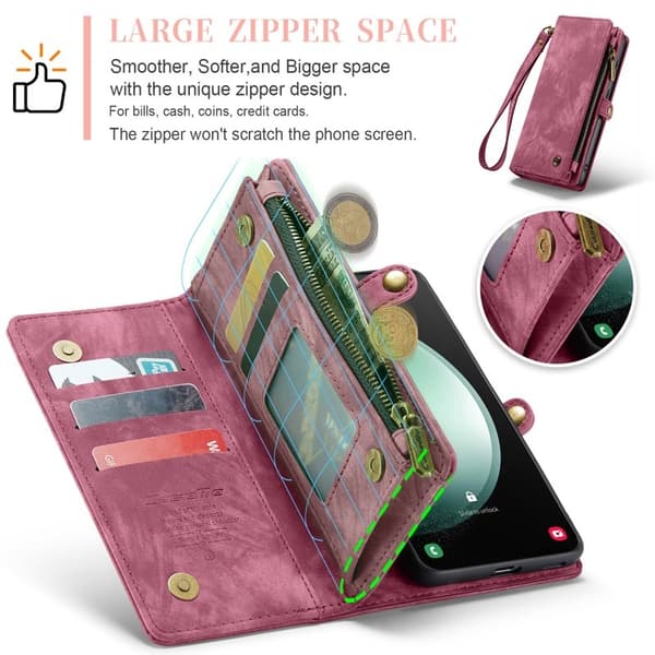 CASEME 008 Konstläder Plånboksfodral för Samsung Galaxy S23 FE - Röd