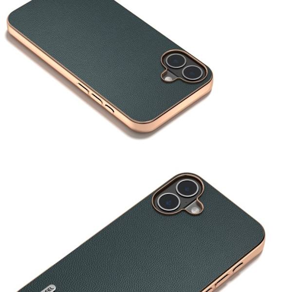 ABEEL Mobilskal till iPhone 16 Electroplating Äkta Läder PC - Grön
