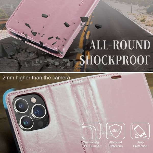 CASEME 003 Plånboksfodral Konstläder iPhone 14 Pro Max Stöd Rosa