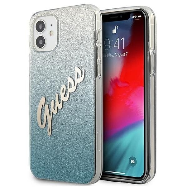 Guess Skal iPhone 12 Mini Glitter Gradient Script - Sininen Blue