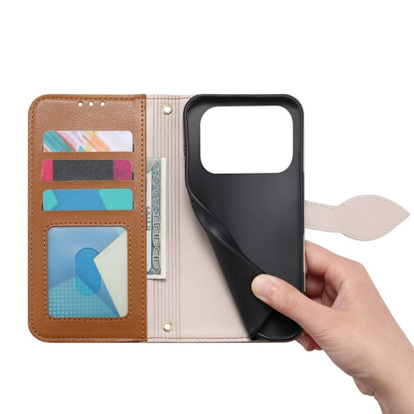 iPhone 17 Pro Plånboksfodral Leaf Magnetiskt Spänne Konstläder - Brun Brun