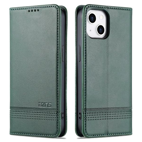AZNS iPhone 15 Plus Plånboksfodral i Konstläder - Ställfunktion - Grön