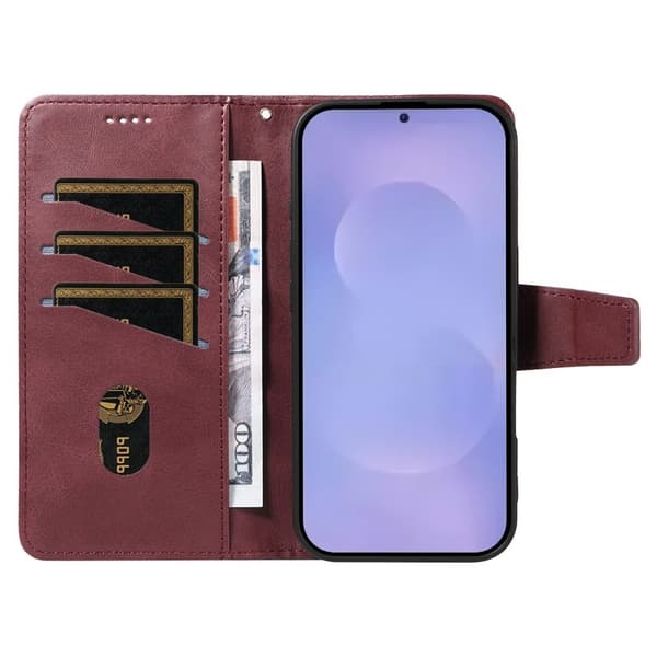 Samsung Galaxy S26 / S26 Pro Plånboksfodral Konstläder Ställ - Vinröd