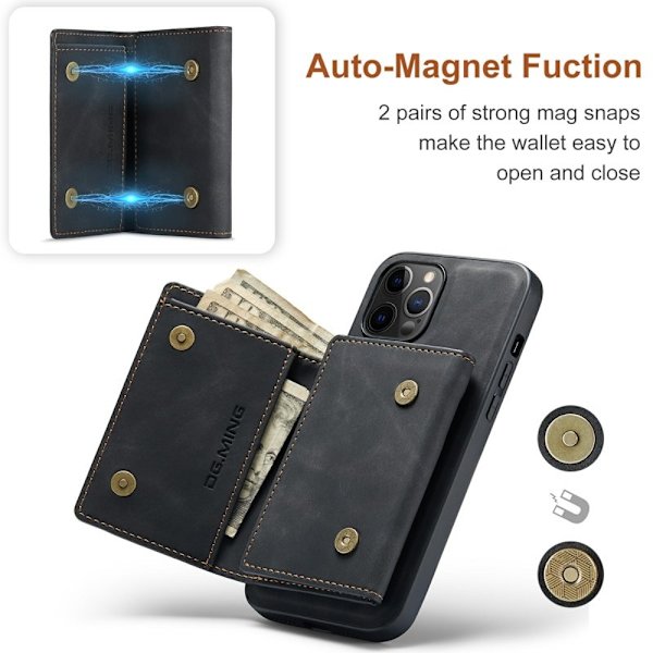 DG.MING M1 Magnet Plånboksfodral i TPU och PC för iPhone 13 mini - Svart