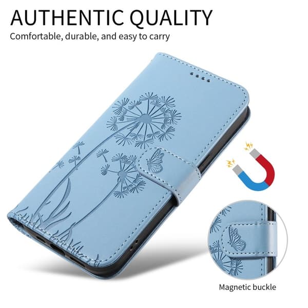 Samsung Galaxy S26+ Plånboksfodral Konstläder Med Rem Dandelion - Ljusblå