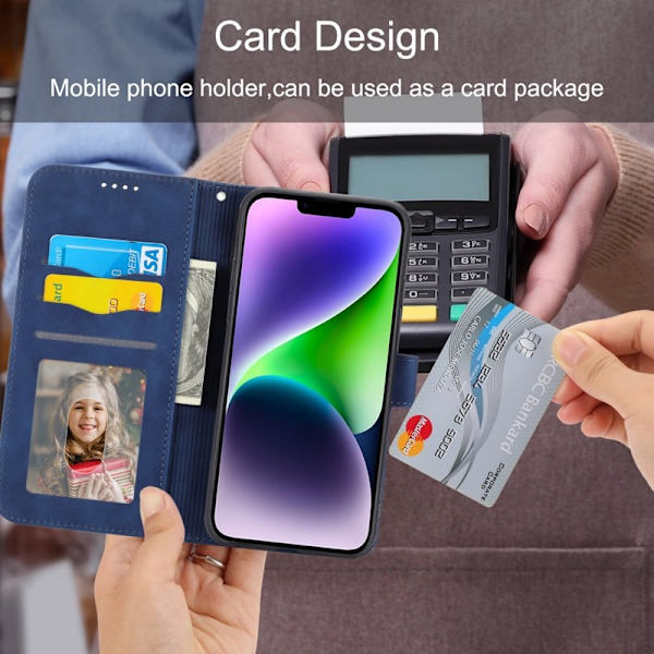 DIERFENG DF-03 Plånboksfodral i Konstläder för iPhone 15 Plus - Blå
