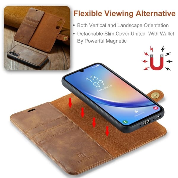 DG.MING Samsung Galaxy A34 5G Plånboksfodral Äkta läder Magnetisk Brun