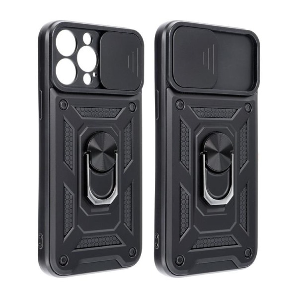 iPhone 15 Plus Mobil Cover Ring Holder Slide Armor - Sort