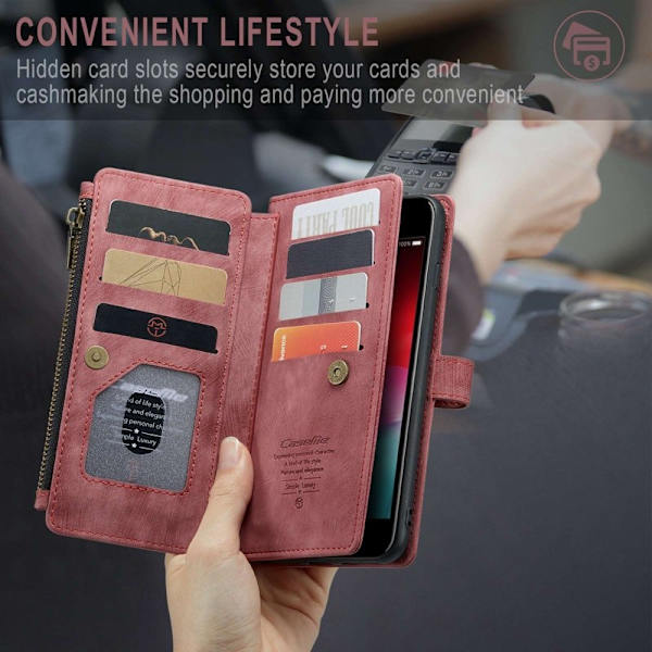 CASEME Konstläder Plånboksfodral för iPhone 6 Plus/6s Plus/7 Plus/8 Plus Röd