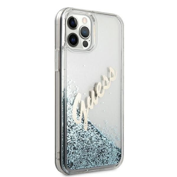 Guess iPhone 12 Pro Max Skal Glitter Vintage Script - Sininen Blue
