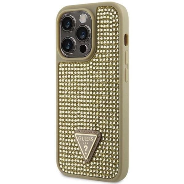 Guess iPhone 14 Pro Max -kännykkäkuori Rhinestone Triangle - Kulta Guld