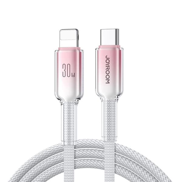 Joyroom S-A42 USB-C - Lightning 30W 1.2m Kabel Crystal-Clear Series - Vit Vit