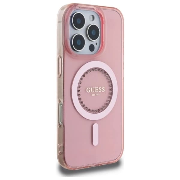 Guess Mobilskal till iPhone 16 Pro Max MagSafe IML Rhinestones - Rosa Rosa