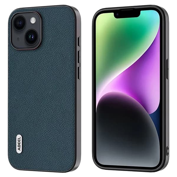 ABEEL Mobilskal till iPhone 14 Plus Äkta Läder Litchi - Grön Grön