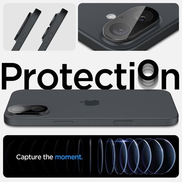 Spigen [2-Pack] iPhone 16/16 Plus Kameralinsskydd Härdat glas Optik Pro - Svart Svart