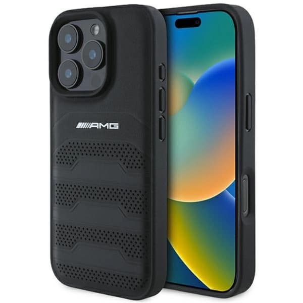 Mercedes Mobilskal till iPhone 16 Pro Max AMG Läder Debossed Lines Black