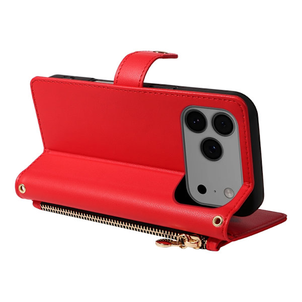iPhone 17 Pro Max Plånboksfodral Rhombus Läder - Röd Röd