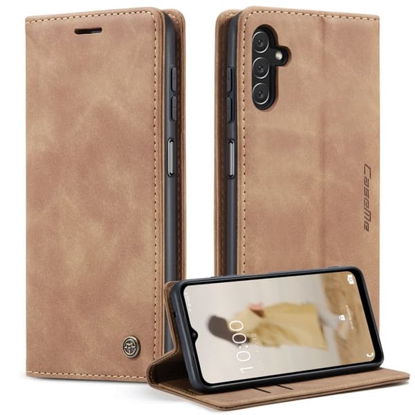 CASEME 013 Series Konstläder Plånboksfodral för Samsung Galaxy A14 5G - Brun