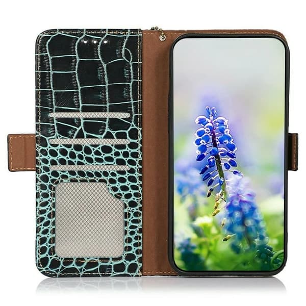 Sony Xperia 1 VII Äkta Läder Plånboksfodral Crocodile Texture - Grön