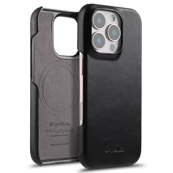 MELKCO Mobilskal till iPhone 16 Pro Max Äkta Läder PC - Svart