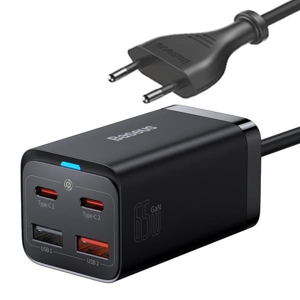 Baseus Väggladdare 2x USB-C/2x USB-A GaN3 65W - Svart Black