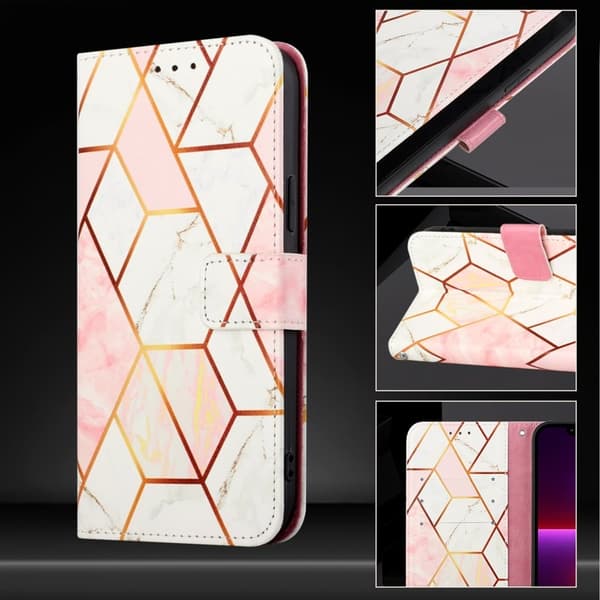 Mobilskal till Samsung Galaxy S26 / S26 Pro Marmor Mönster KonstLäder - Rosa/Vit