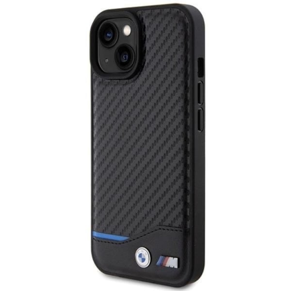 BMW iPhone 15 Plus Mobilskal Läder Carbon - Svart Svart