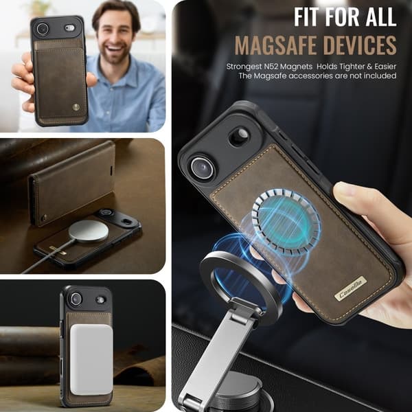 CASEME C49 Mobilskal till iPhone Air MagSafe RFID Blocker Läder Kaffe