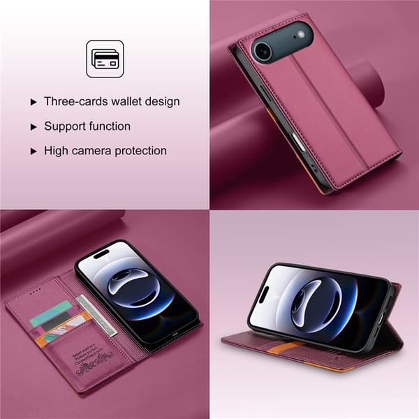 N.BEKUS iPhone Air Konstläder Plånboksfodral RFID-Skydd P3 - Vinröd Vinröd