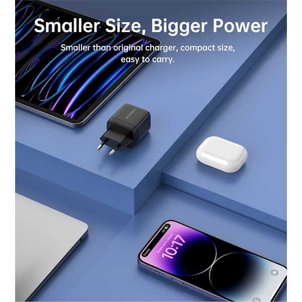 Choetech USB-C USB-C Väggladdare PD 35W GaN - Svart Svart