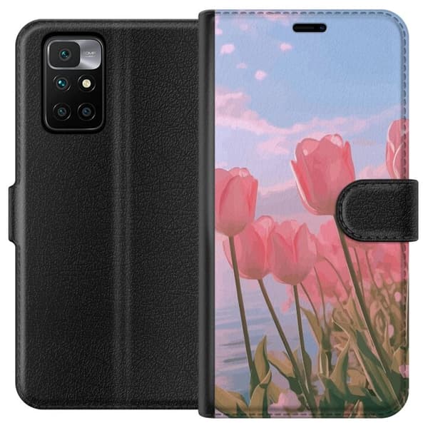 Plånboksfodral till Xiaomi Redmi 10 med Rosa Tulpaner