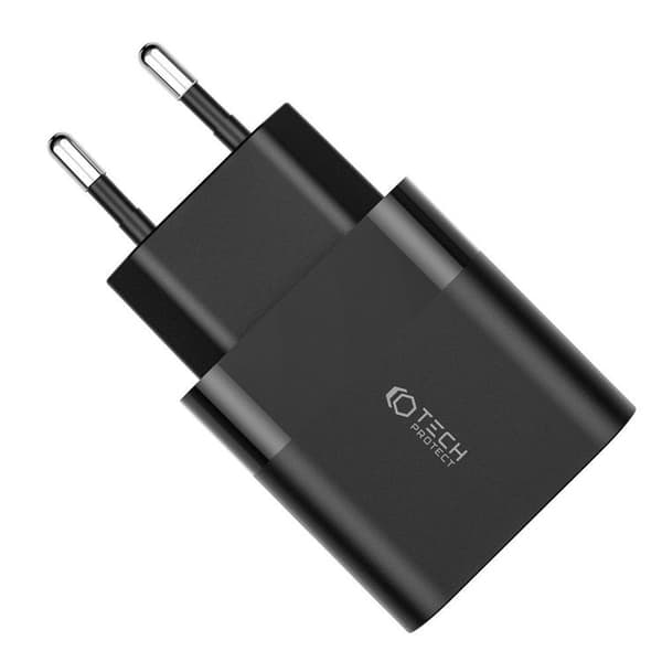 Tech-Protect C30W 2-Port Netværk Oplader PD30W/QC3.0 - Sort Svart