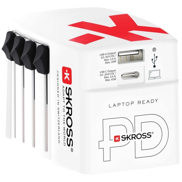 SKROSS World Adapter USB-A/USB-C 45W - Vit Vit