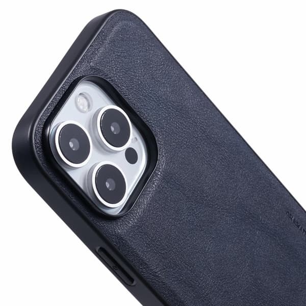 X-LEVEL Bojue-3 Mobilskal till iPhone 16 Pro Läderbelagd Blå