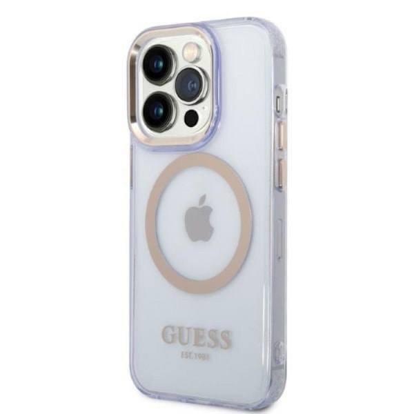 Guess iPhone 14 Pro Mobilskal MagSafe Guld Outline Translucent - Lila