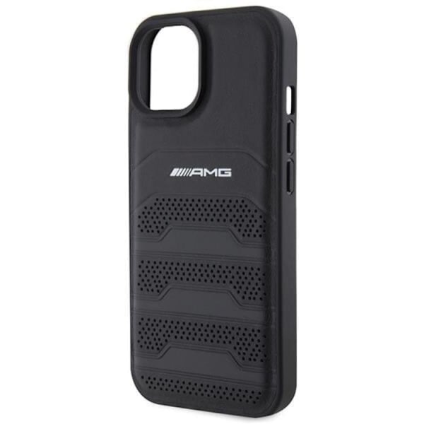 AMG iPhone 15 Plus Mobilskal Læder Debossed Lines - Sort Black