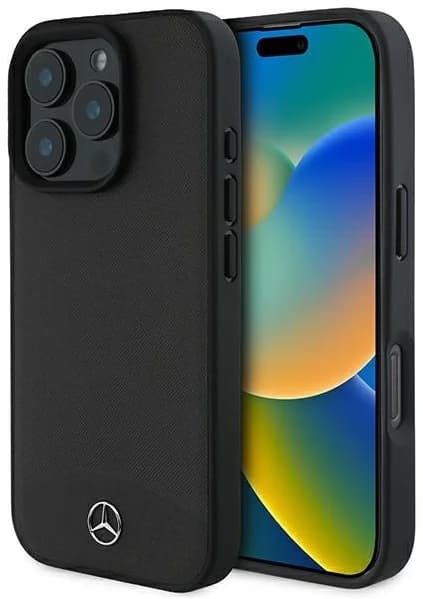 Mercedes telefontaske til iPhone 16 Pro Max MagSafe tekstureret almindeligt læder Black