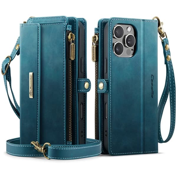 Caseme iPhone 16 Pro Max Konstläder Plånboksfodral RFID-Skydd Zipper - Grön Grön