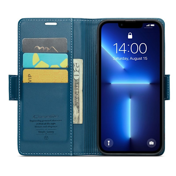 CASEME Plånboksfodral Konstläder iPhone 13 Pro RFID-Skydd Blå