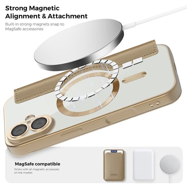 iPhone 17 Plånboksfodral MagSafe Rhombus Konstläder - Guld Guld
