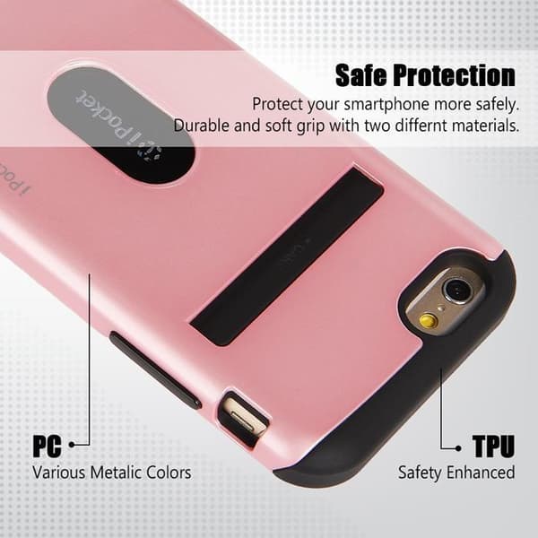 Mercury iPocket Premium skal med kortplats till Apple iPhone 6(S) Plus - Rosa Pink
